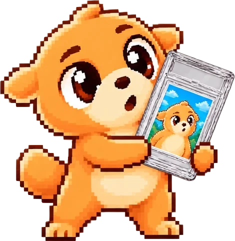 The cub holding up a sealed card of himself